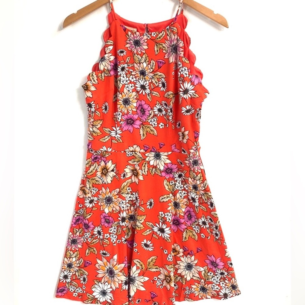 (B51) NEW The General Good Taliyah Red Floral Scallop Detail Dress, Size M, NWOT